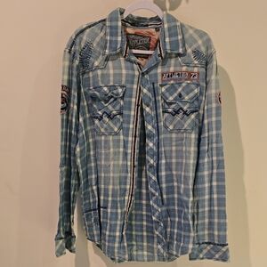 Affliction Light Blue Checkered Shirt